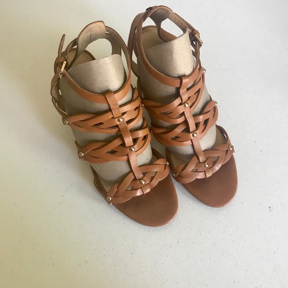 Ivanka Trump Wedge Sandals Brown Leather Size 8 - Picture 1 of 7
